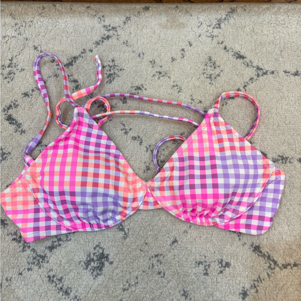Xhilaration Pink and Purple Plaid Bikini Top